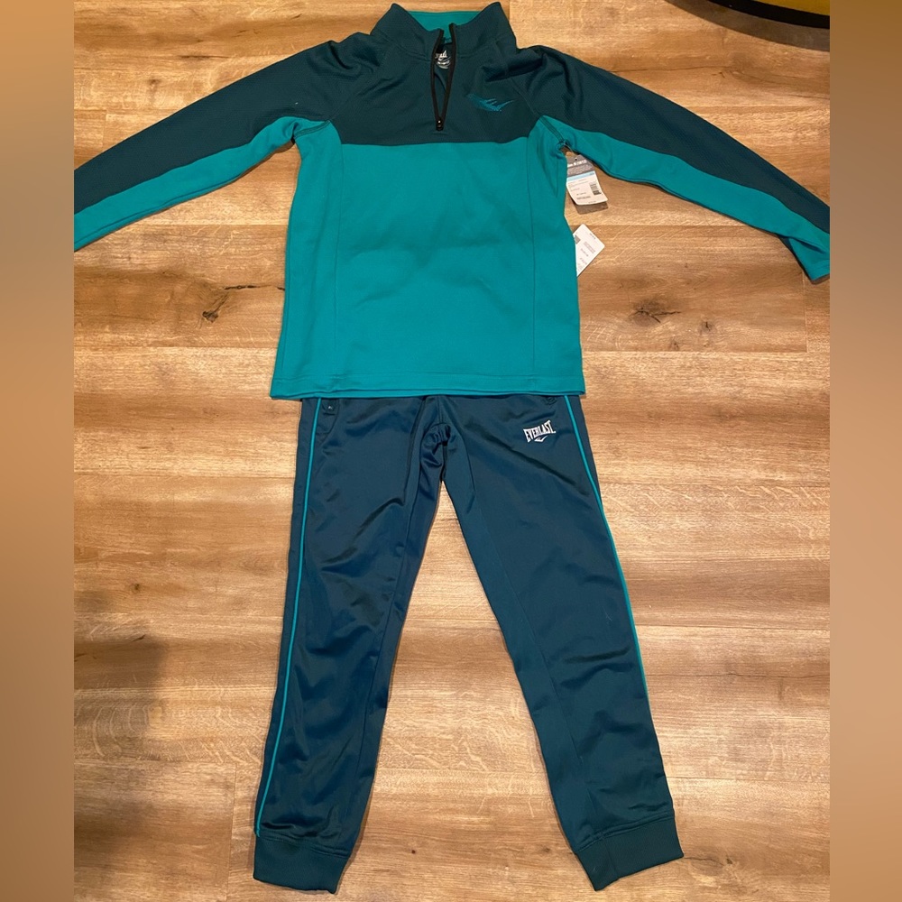 Boys Deep Teal Tricot Pieced Jogger Pant and 1/4 Zip Mock Neck Set